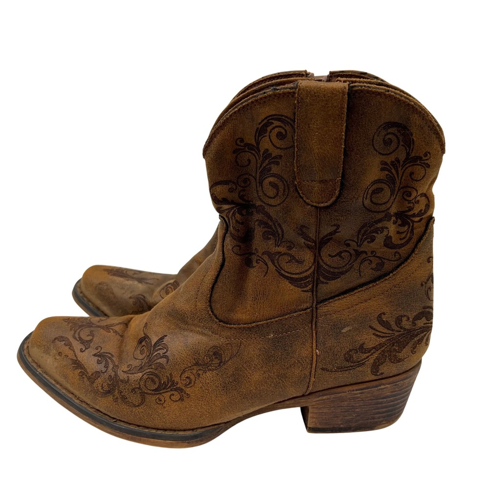 Roper Womens Brown Floral Etched Western Ankle Boots Size 8.5 09-021-1567-2227